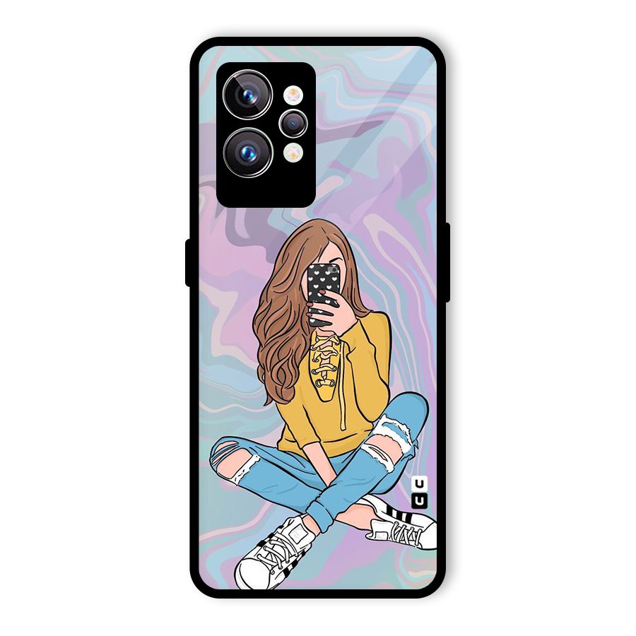 Selfie Girl Illustration Glass Back Case for Realme GT2 Pro