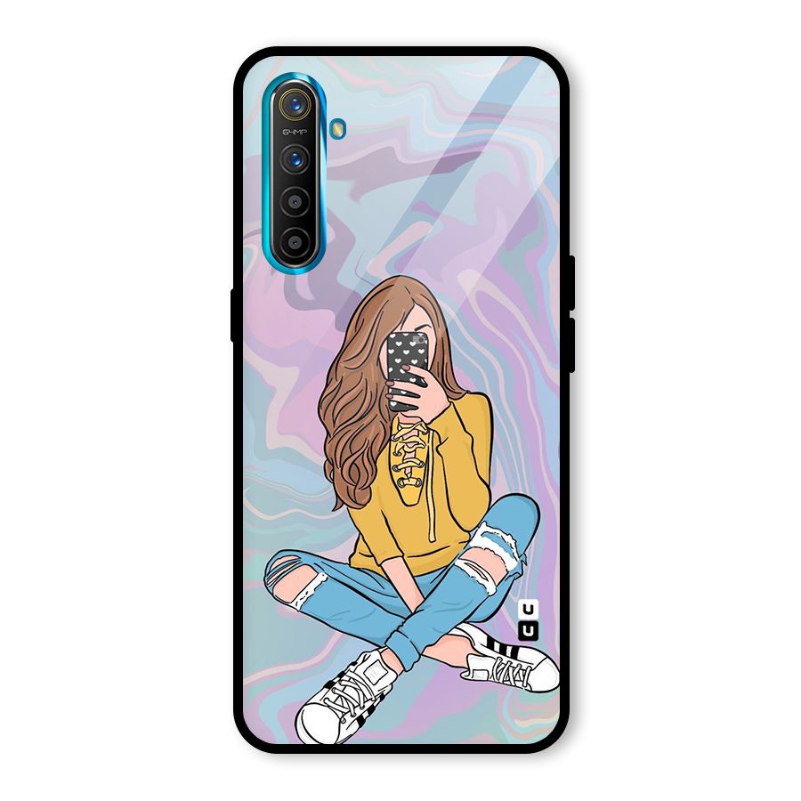 Selfie Girl Illustration Glass Back Case for Realme X2