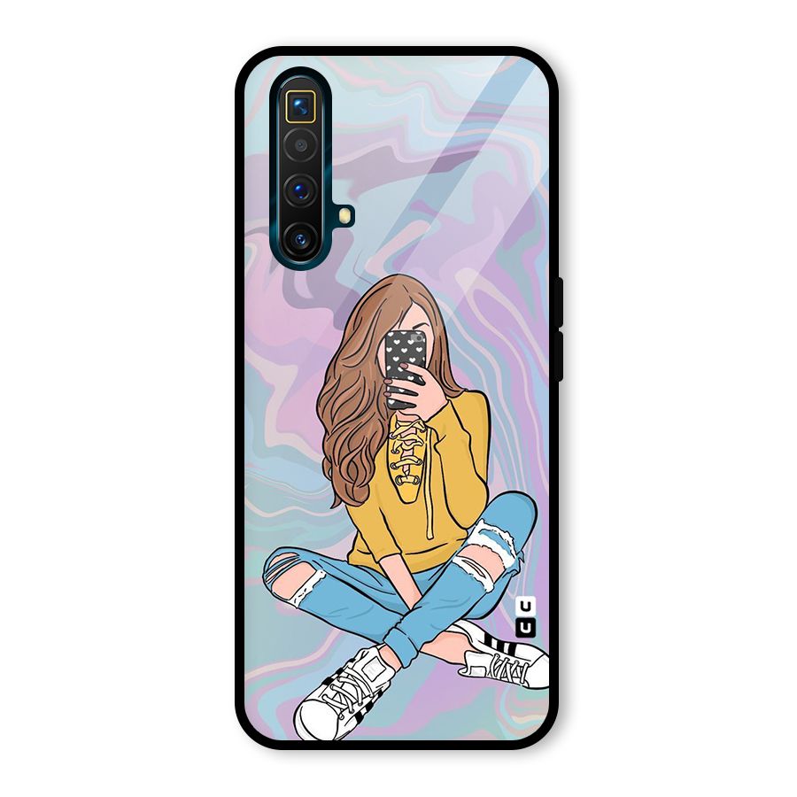Selfie Girl Illustration Glass Back Case for Realme X3