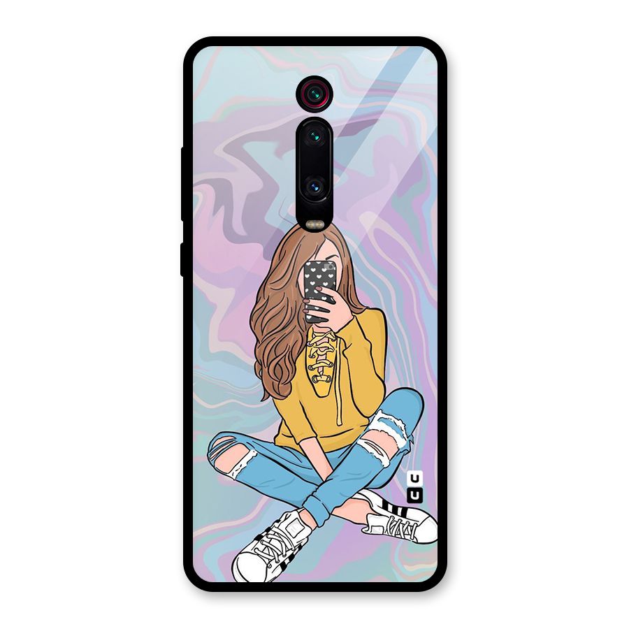 Selfie Girl Illustration Glass Back Case for Redmi K20 Pro
