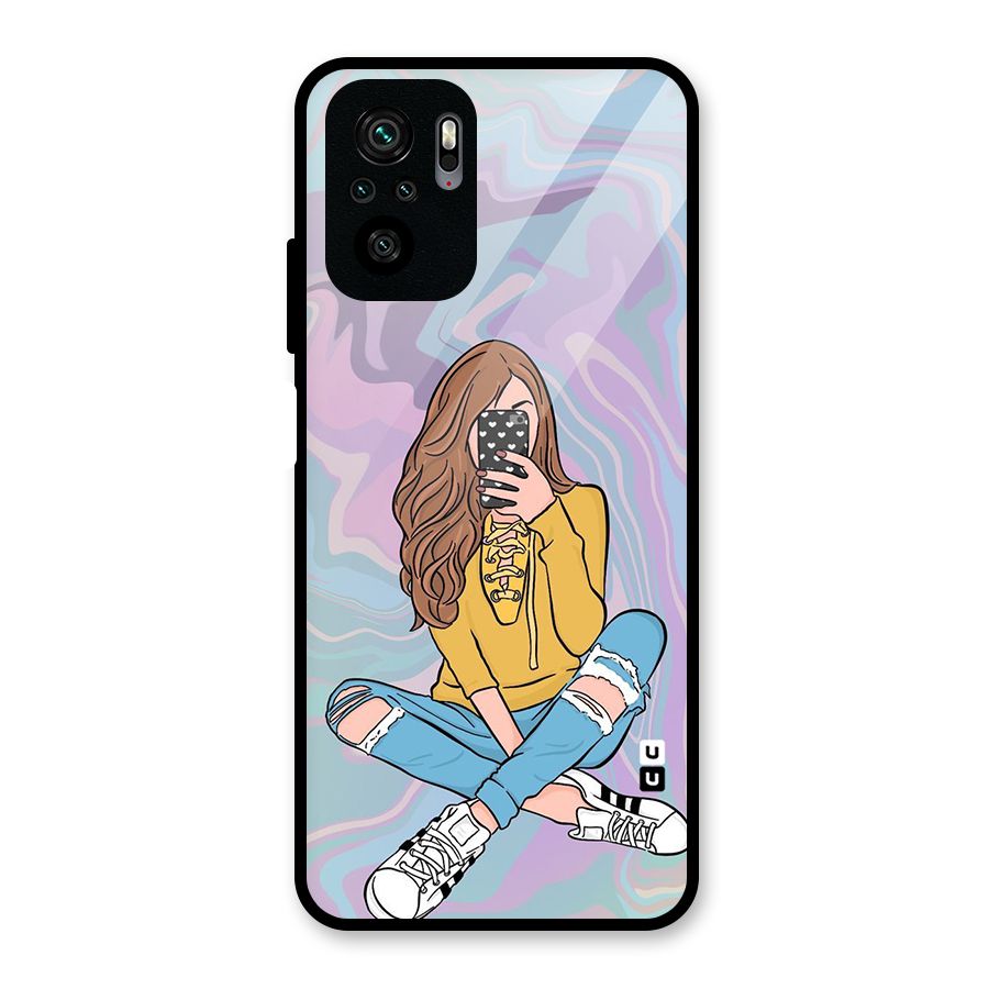 Selfie Girl Illustration Glass Back Case for Redmi Note 10S
