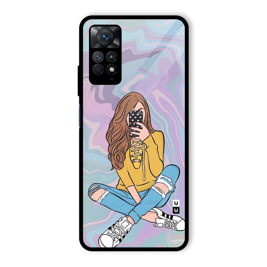 Selfie Girl Illustration Glass Back Case for Redmi Note 11 Pro