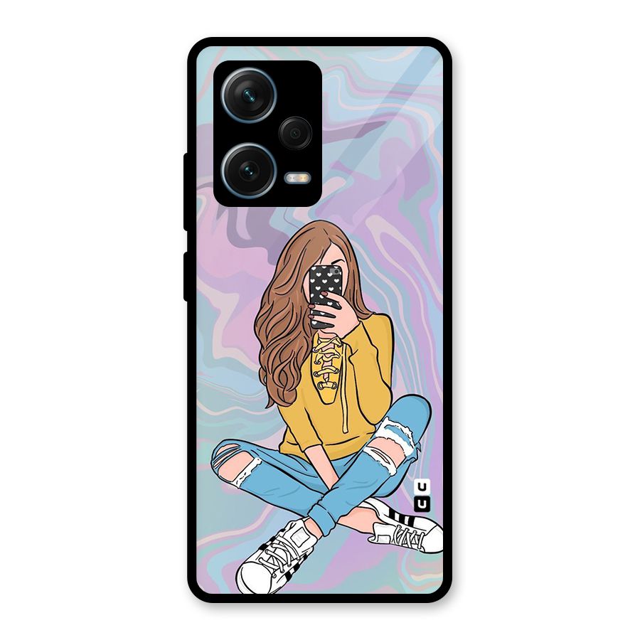 Selfie Girl Illustration Glass Back Case for Redmi Note 12 Pro Plus 5G