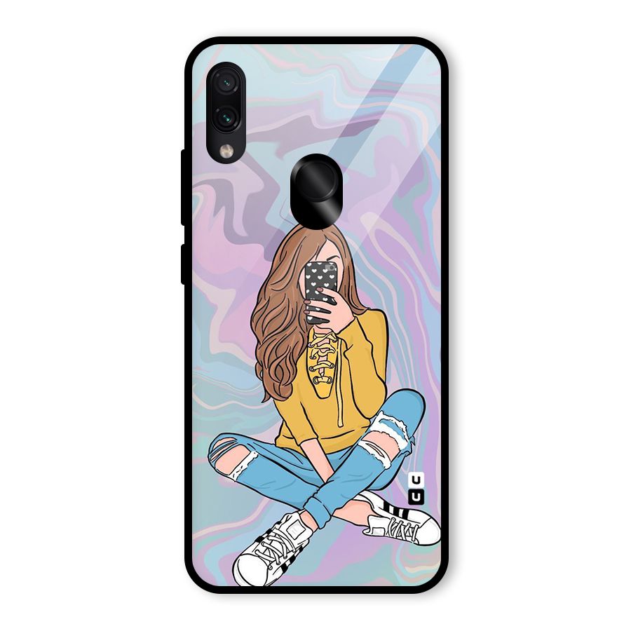 Selfie Girl Illustration Glass Back Case for Redmi Note 7S