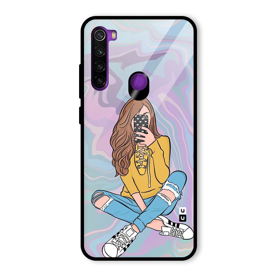 Selfie Girl Illustration Glass Back Case for Redmi Note 8