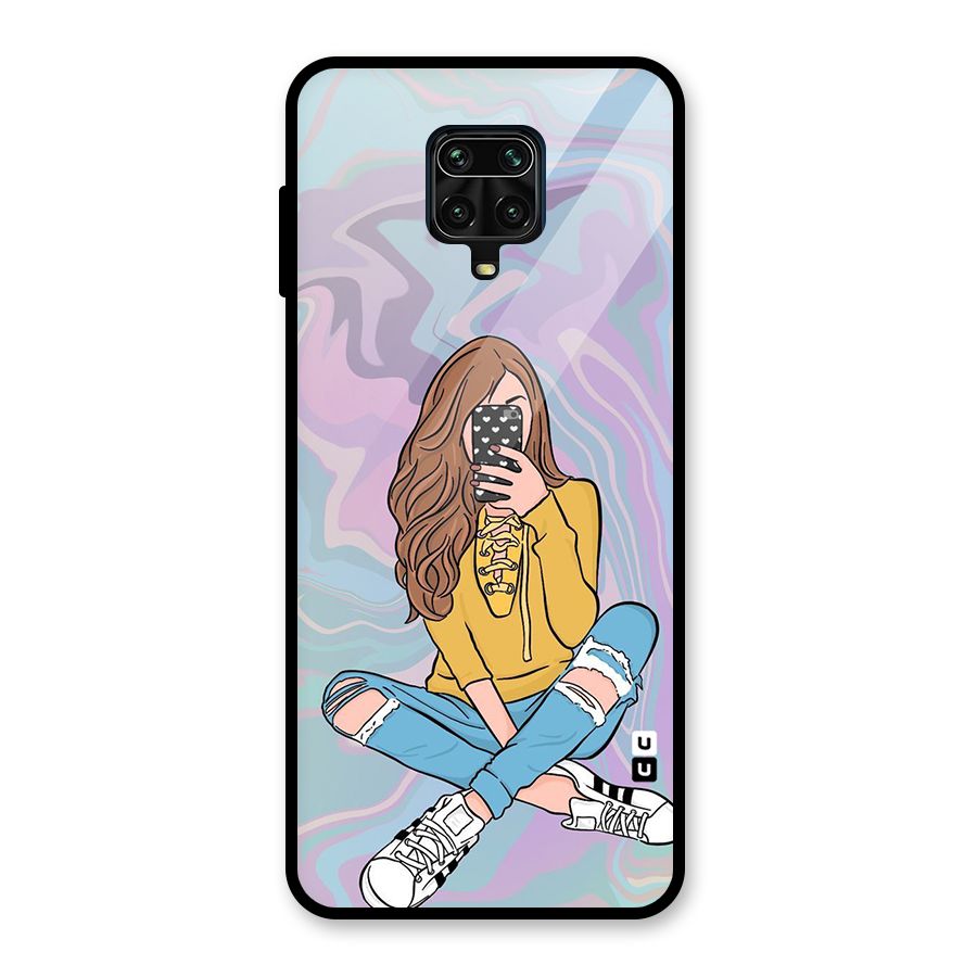 Selfie Girl Illustration Glass Back Case for Redmi Note 9 Pro