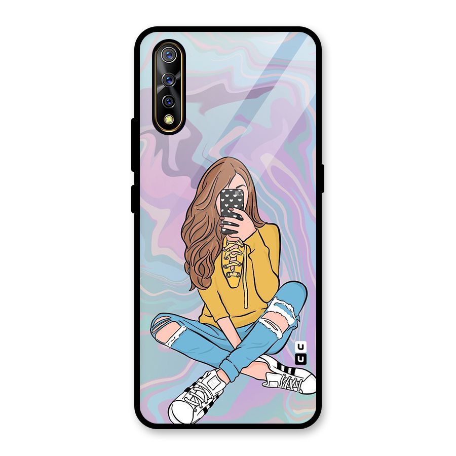 Selfie Girl Illustration Glass Back Case for Vivo S1