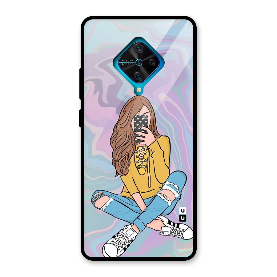 Selfie Girl Illustration Glass Back Case for Vivo S1 Pro