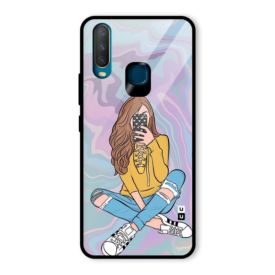 Selfie Girl Illustration Glass Back Case for Vivo U10