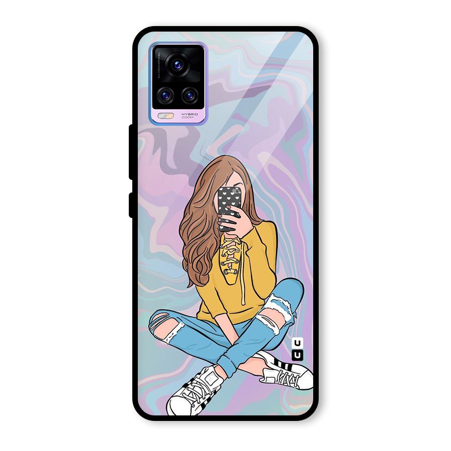 Selfie Girl Illustration Glass Back Case for Vivo V20 Pro
