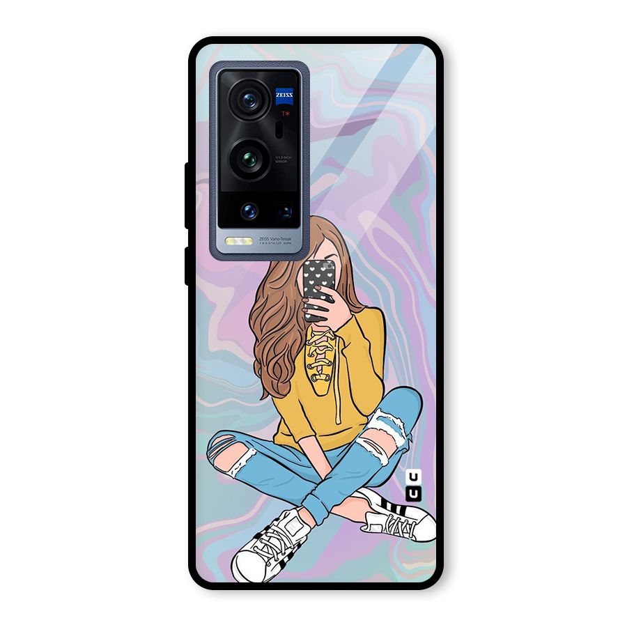 Selfie Girl Illustration Glass Back Case for Vivo X60 Pro Plus