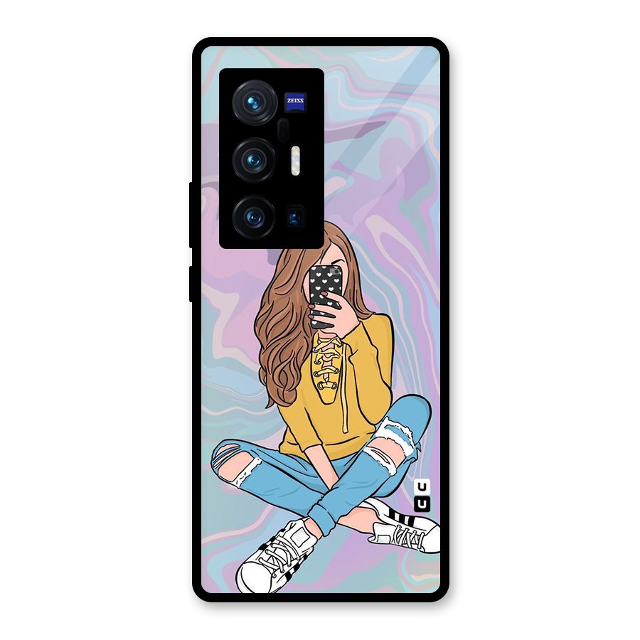 Selfie Girl Illustration Glass Back Case for Vivo X70 Pro Plus