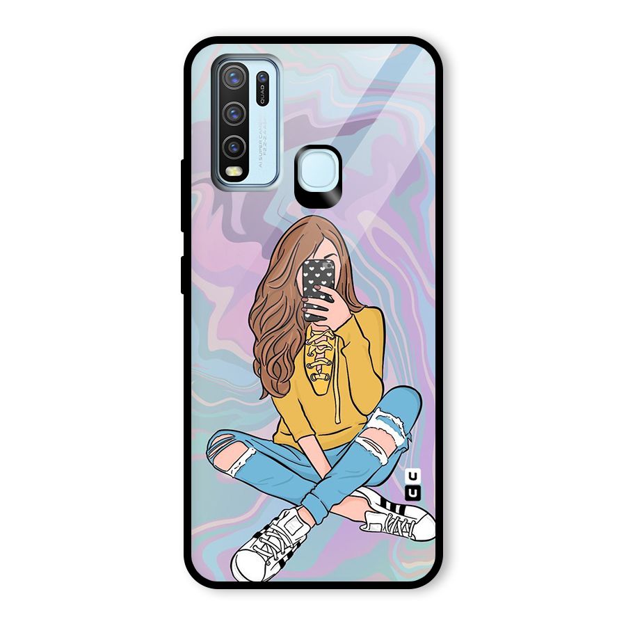 Selfie Girl Illustration Glass Back Case for Vivo Y30