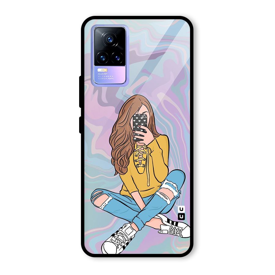 Selfie Girl Illustration Glass Back Case for Vivo Y73