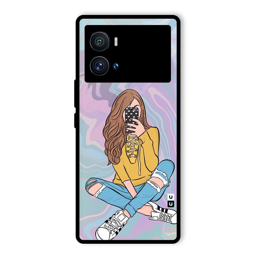Selfie Girl Illustration Glass Back Case for Vivo iQOO 9 Pro