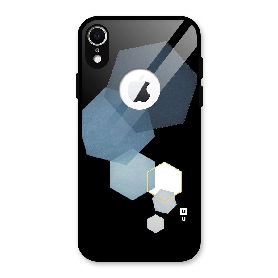 Shades Of Blue Shapes Glass Back Case for iPhone XR Logo Cut