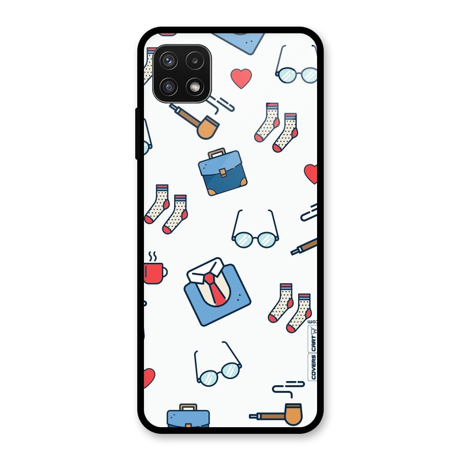 Shirt Spectacles Pattern Glass Back Case for Galaxy A22 5G