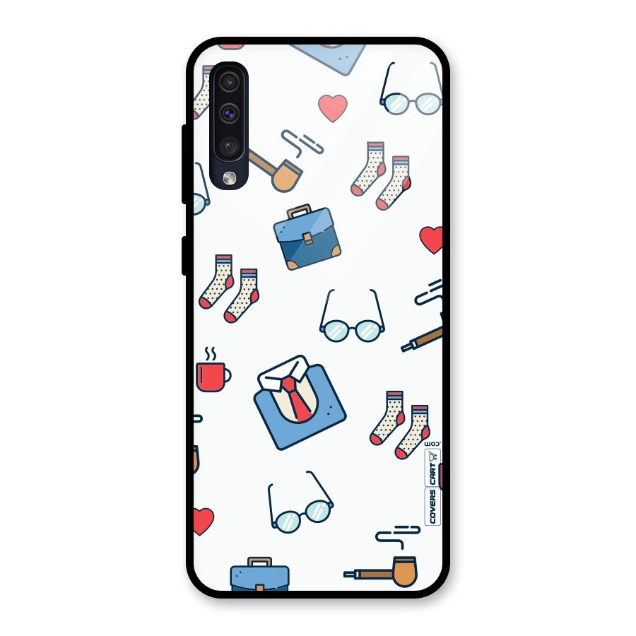 Shirt Spectacles Pattern Glass Back Case for Galaxy A50