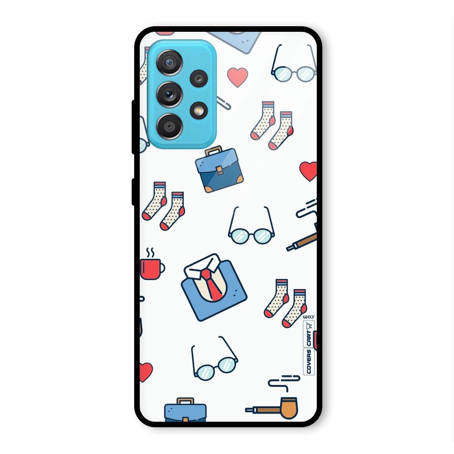 Shirt Spectacles Pattern Glass Back Case for Galaxy A52