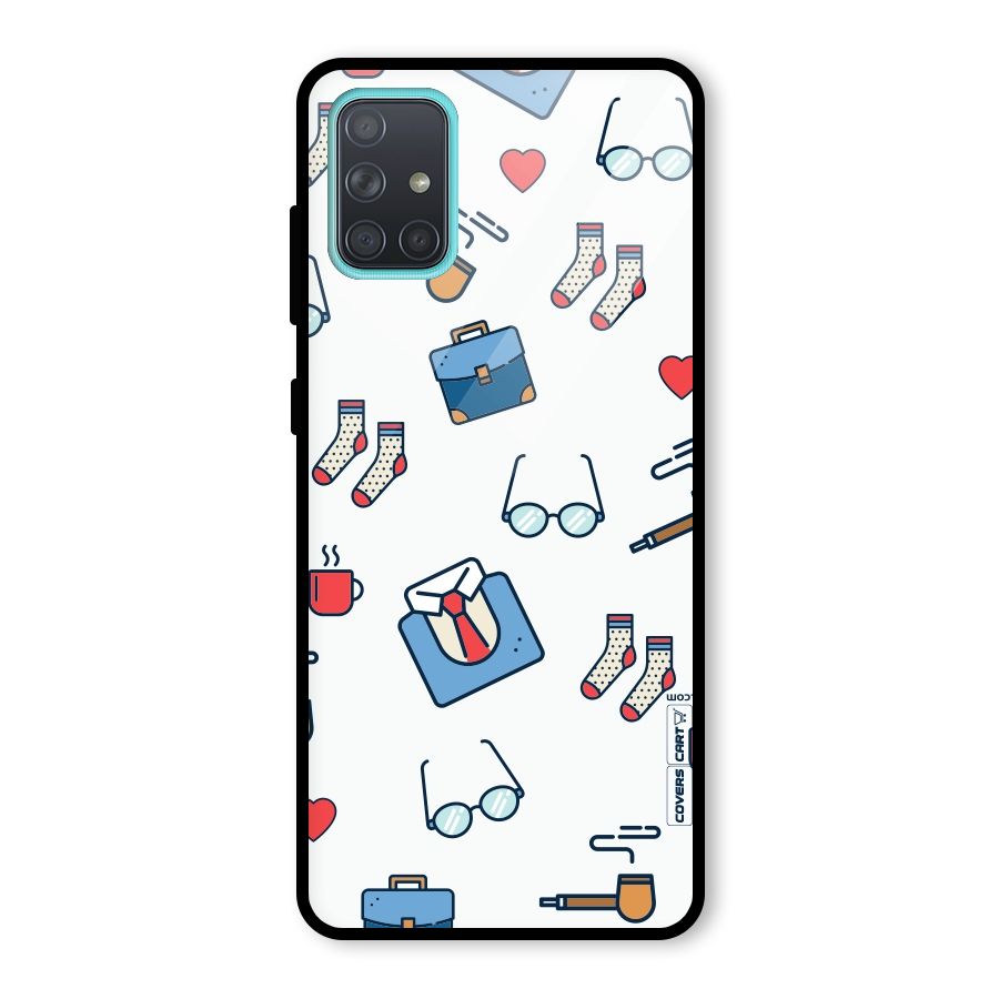 Shirt Spectacles Pattern Glass Back Case for Galaxy A71