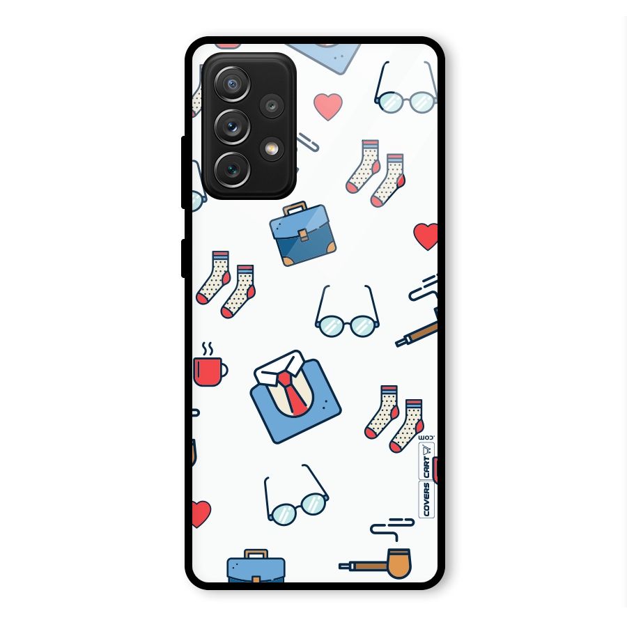 Shirt Spectacles Pattern Glass Back Case for Galaxy A72