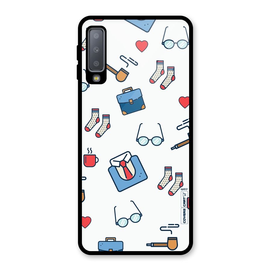 Shirt Spectacles Pattern Glass Back Case for Galaxy A7 (2018)