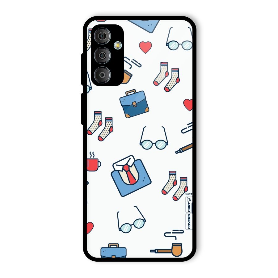 Shirt Spectacles Pattern Glass Back Case for Galaxy F23