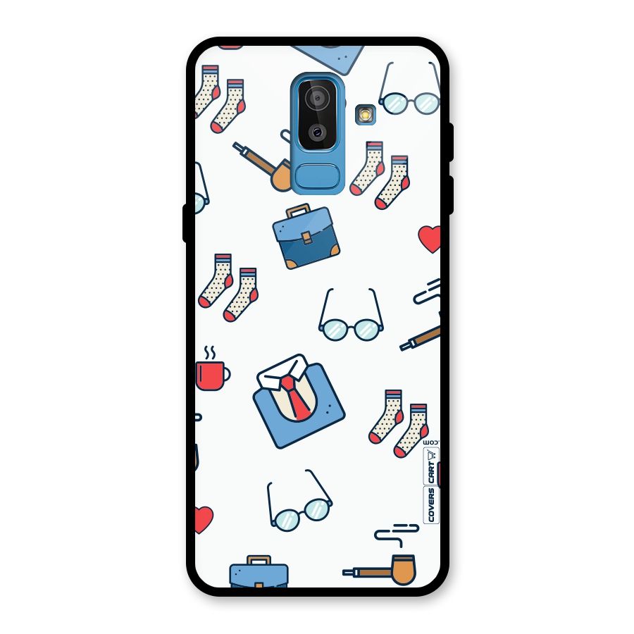 Shirt Spectacles Pattern Glass Back Case for Galaxy J8