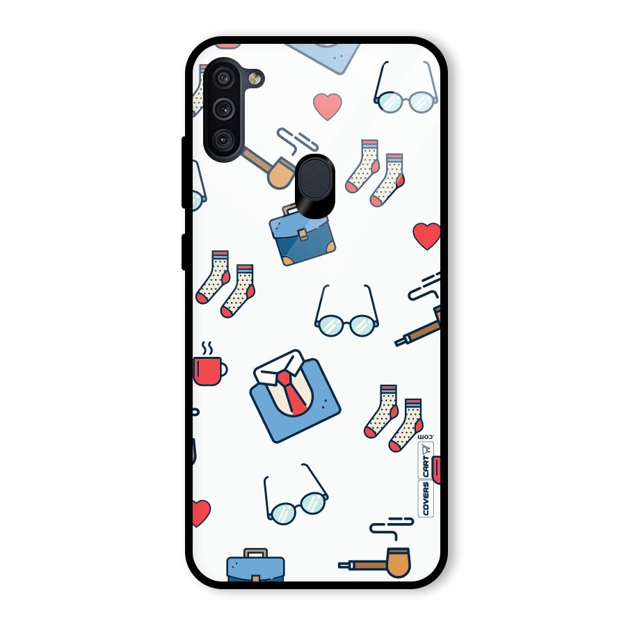 Shirt Spectacles Pattern Glass Back Case for Galaxy M11
