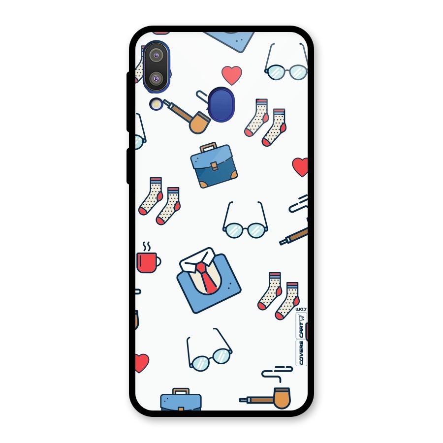 Shirt Spectacles Pattern Glass Back Case for Galaxy M20
