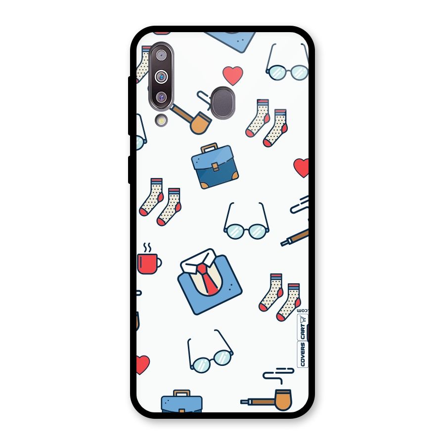 Shirt Spectacles Pattern Glass Back Case for Galaxy M30