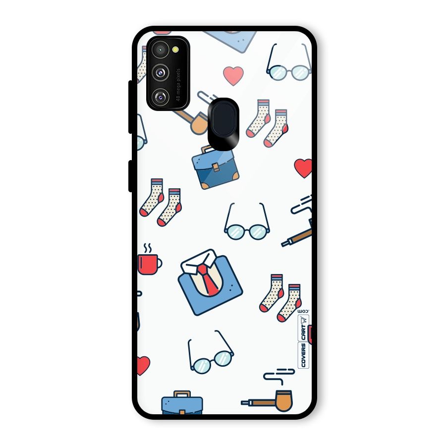 Shirt Spectacles Pattern Glass Back Case for Galaxy M30s
