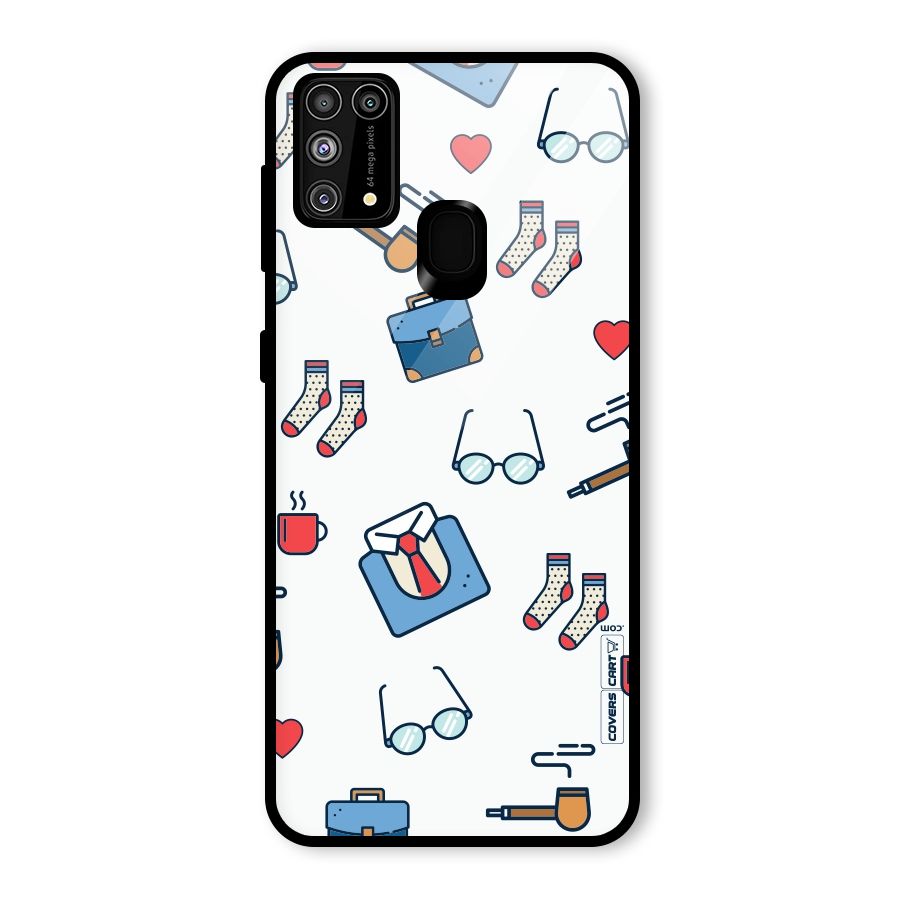 Shirt Spectacles Pattern Glass Back Case for Galaxy M31
