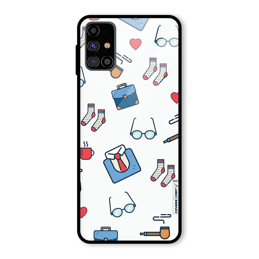 Shirt Spectacles Pattern Glass Back Case for Galaxy M31s