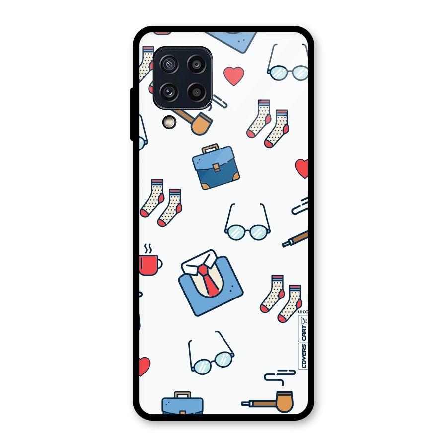 Shirt Spectacles Pattern Glass Back Case for Galaxy M32