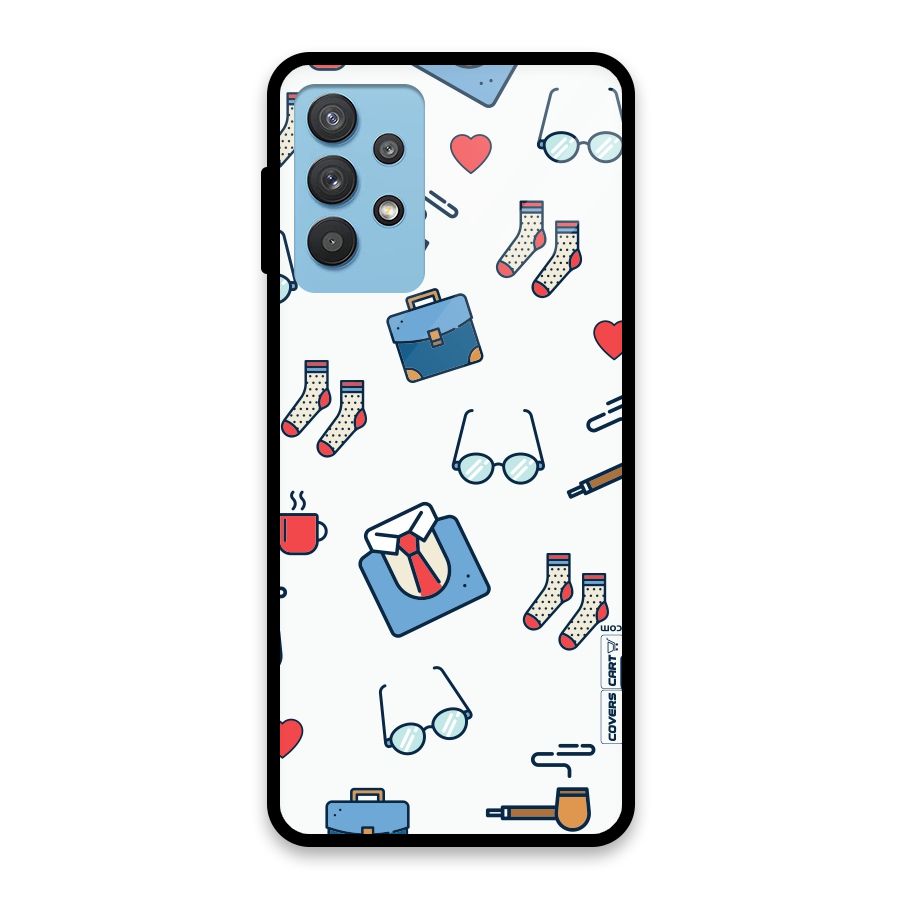 Shirt Spectacles Pattern Glass Back Case for Galaxy M32 5G