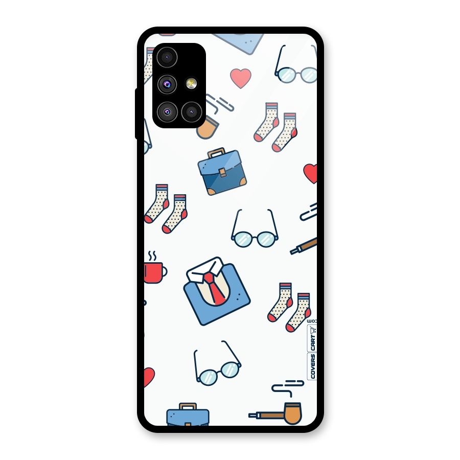 Shirt Spectacles Pattern Glass Back Case for Galaxy M51