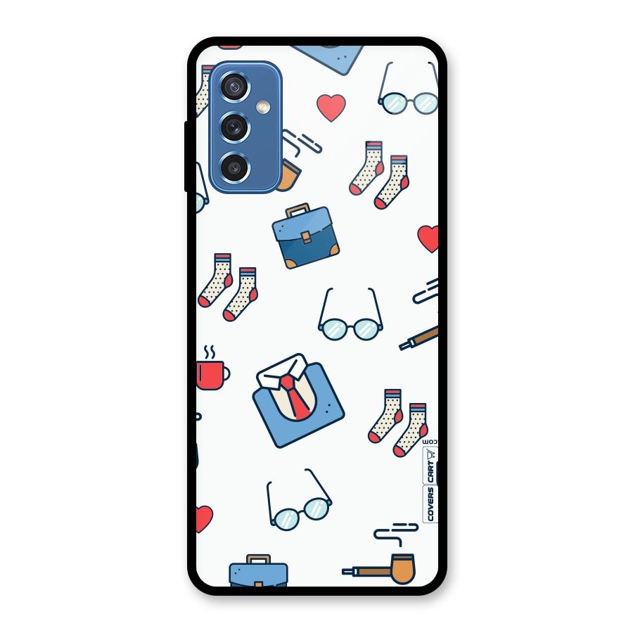 Shirt Spectacles Pattern Glass Back Case for Galaxy M52 5G