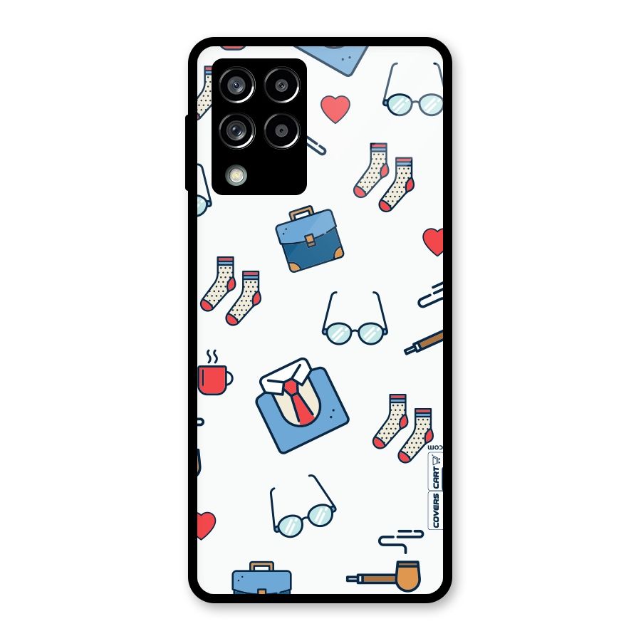 Shirt Spectacles Pattern Glass Back Case for Galaxy M53 5G