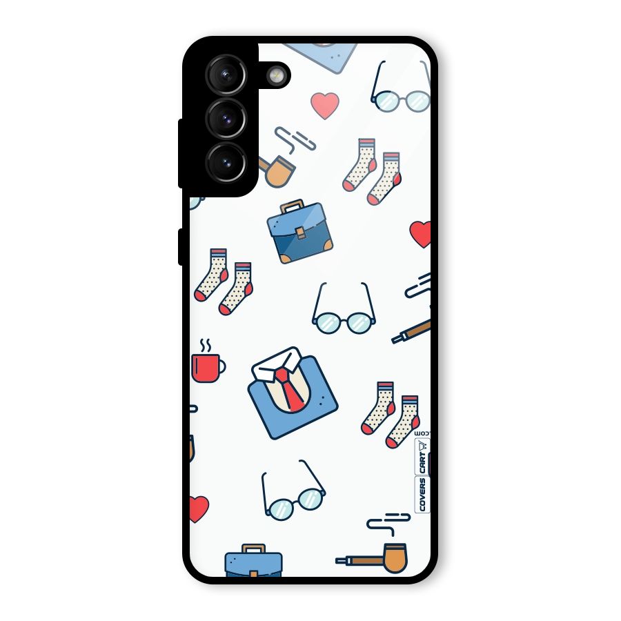 Shirt Spectacles Pattern Glass Back Case for Galaxy S21 Plus