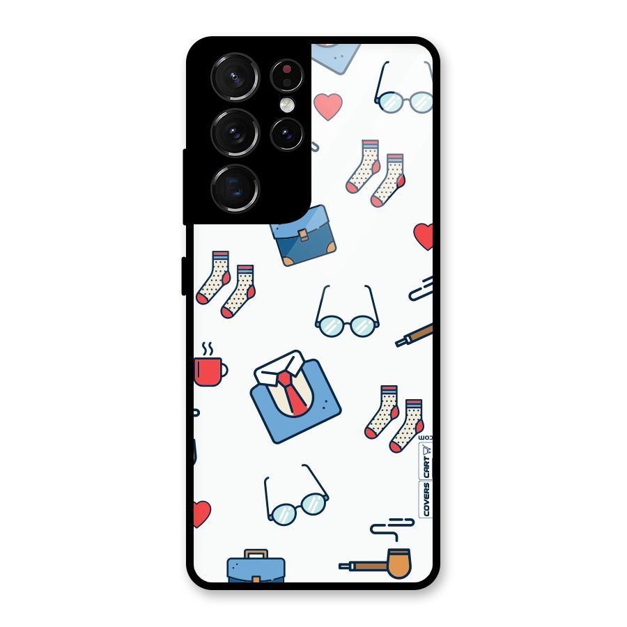 Shirt Spectacles Pattern Glass Back Case for Galaxy S21 Ultra 5G