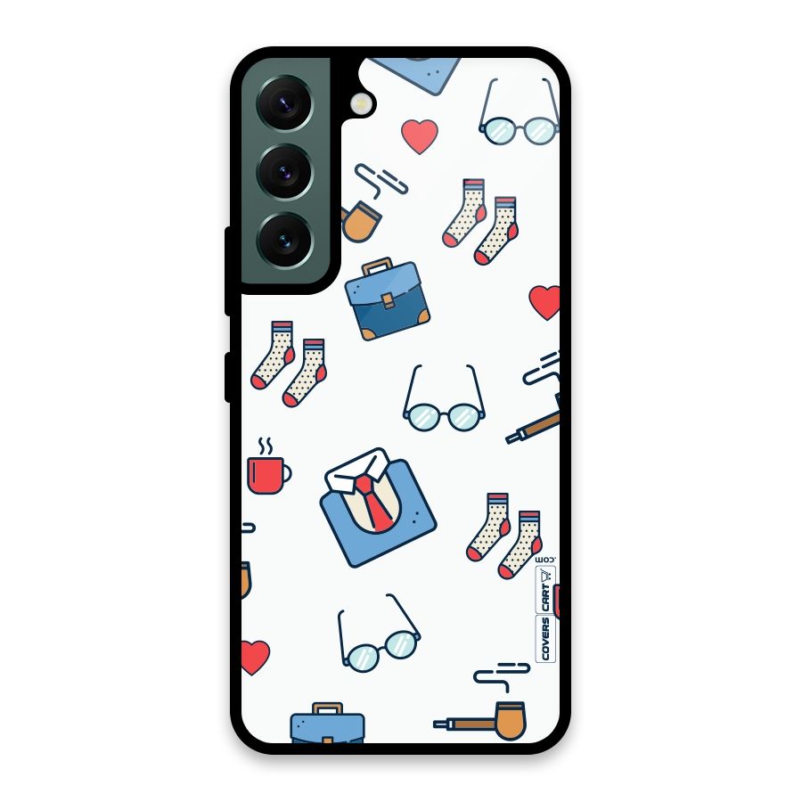 Shirt Spectacles Pattern Glass Back Case for Galaxy S22 5G