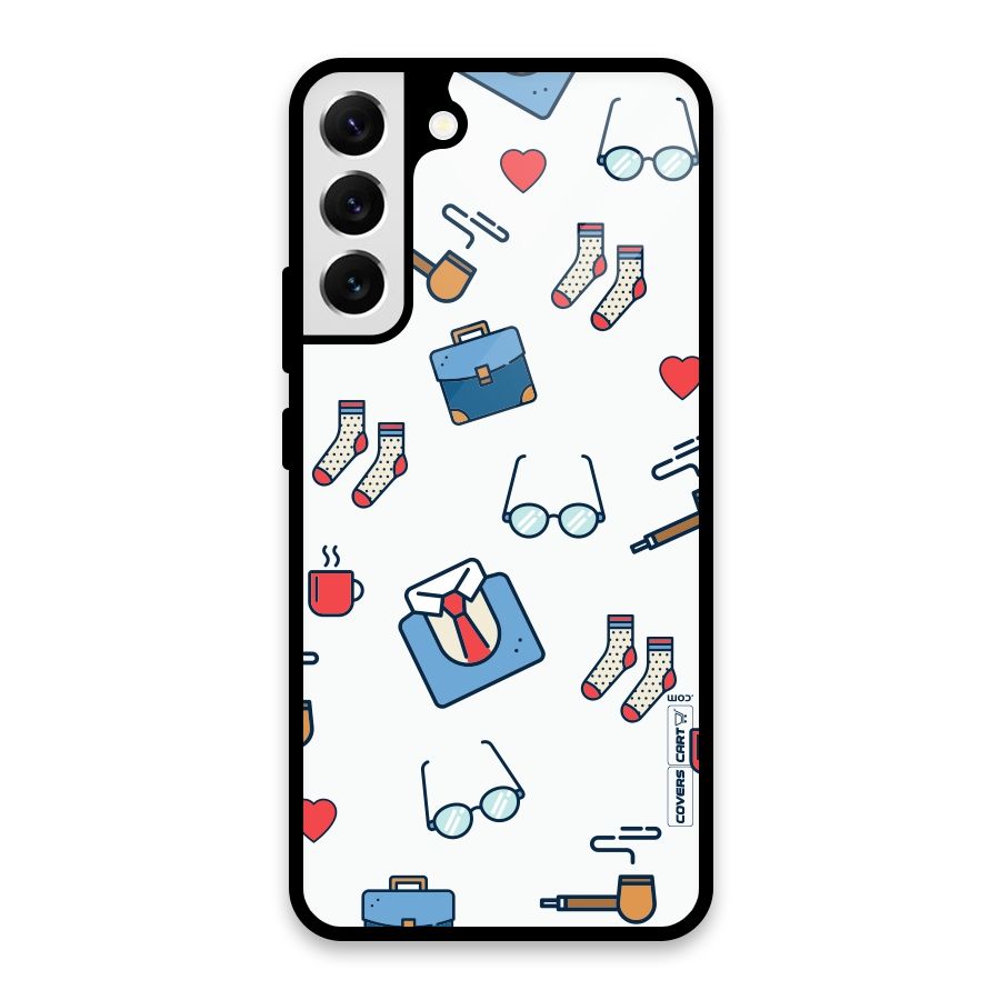 Shirt Spectacles Pattern Glass Back Case for Galaxy S22 Plus 5G