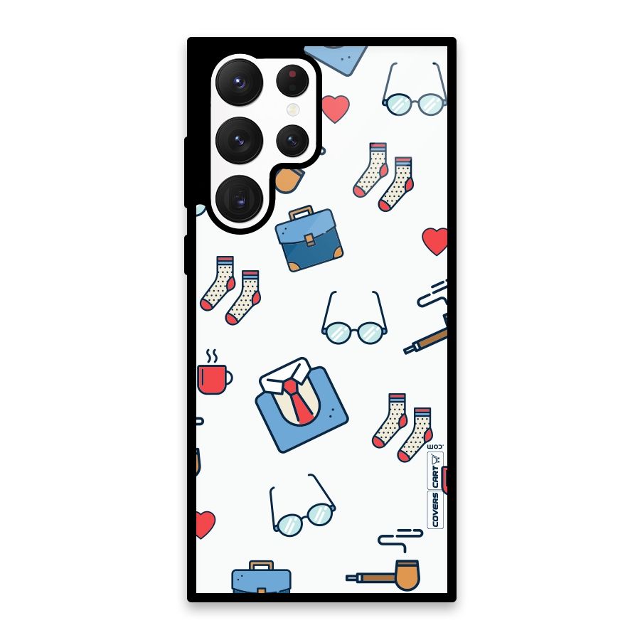 Shirt Spectacles Pattern Glass Back Case for Galaxy S22 Ultra 5G