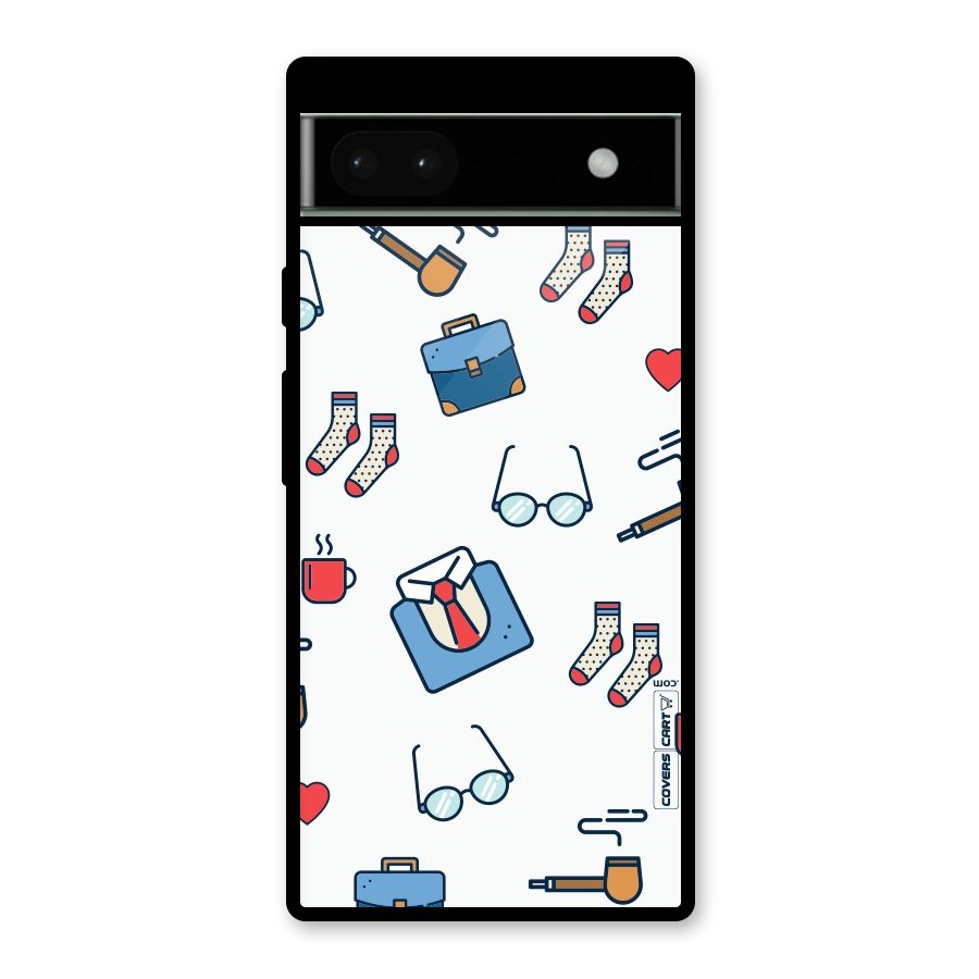 Shirt Spectacles Pattern Glass Back Case for Google Pixel 6a