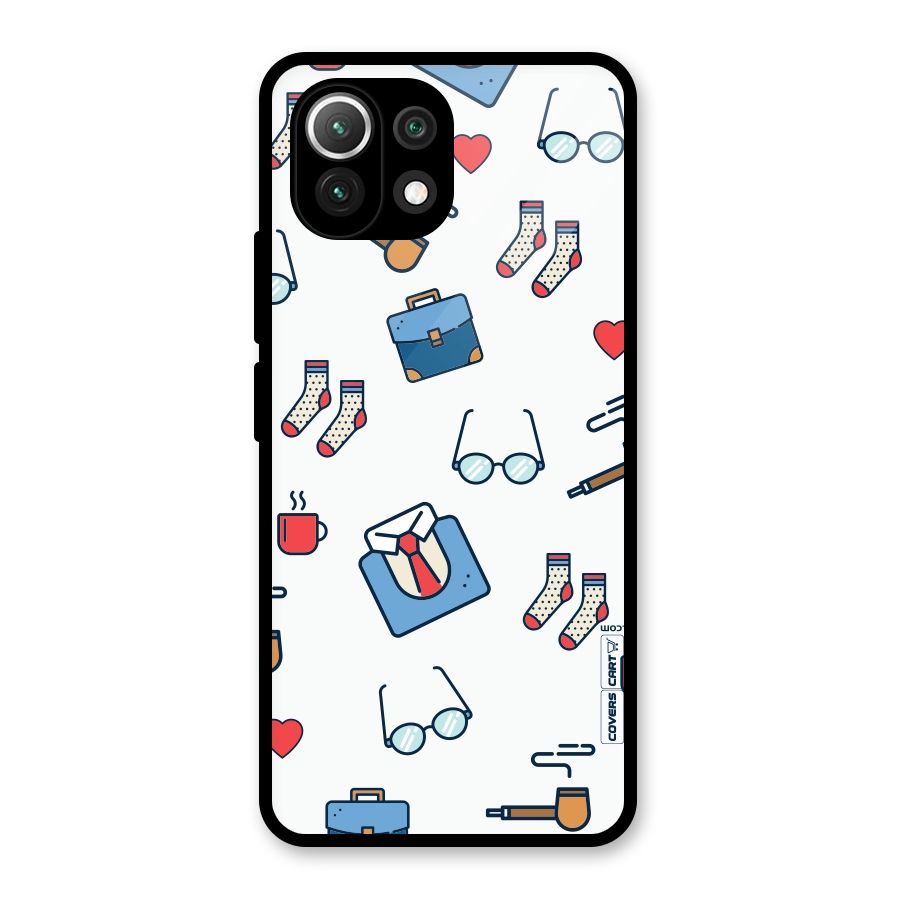 Shirt Spectacles Pattern Glass Back Case for Mi 11 Lite