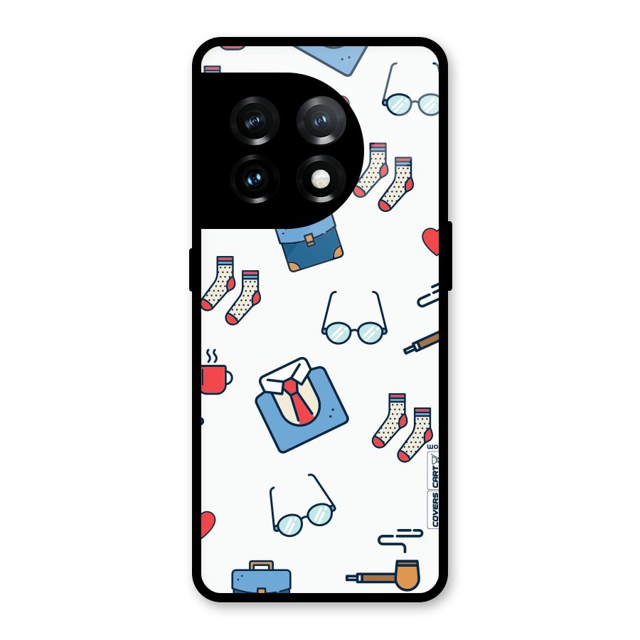 Shirt Spectacles Pattern Glass Back Case for OnePlus 11