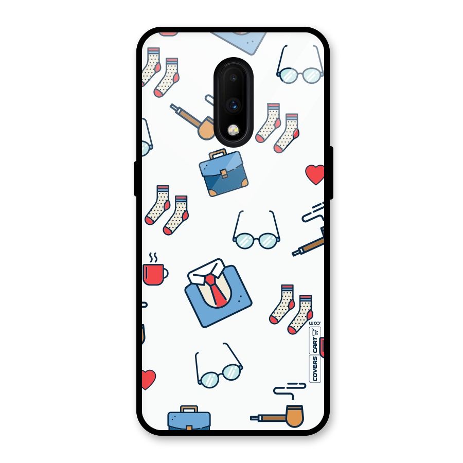Shirt Spectacles Pattern Glass Back Case for OnePlus 7