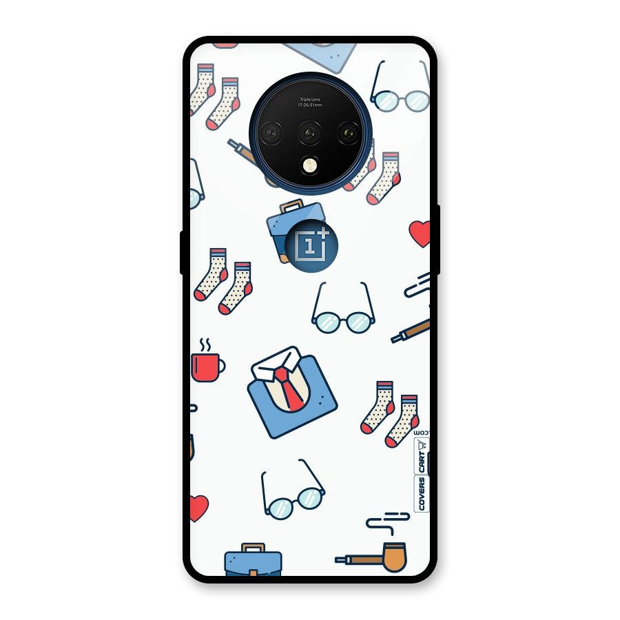 Shirt Spectacles Pattern Glass Back Case for OnePlus 7T