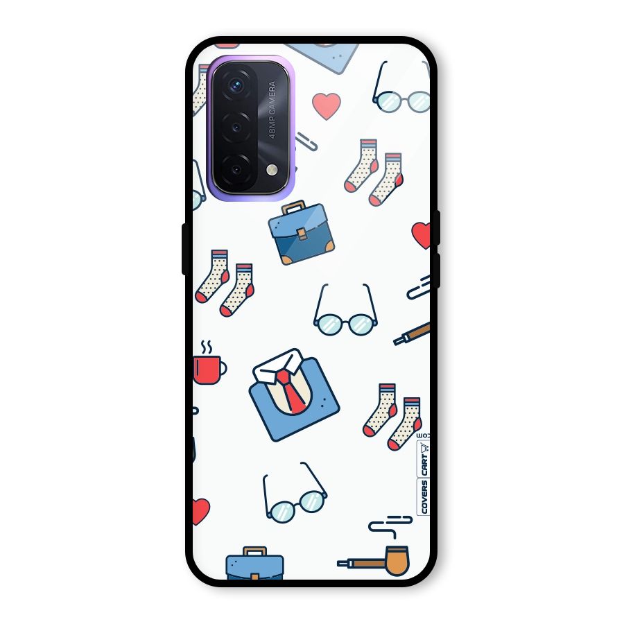 Shirt Spectacles Pattern Glass Back Case for Oppo A74 5G